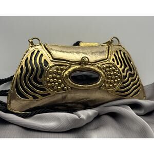 Vtg Exart Handmade Signed Handbag Metal Cabochon Stone Shoulder Purse